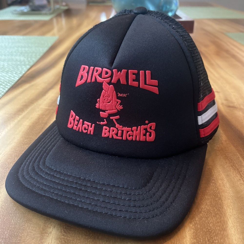Birdwell Beach Britches Trucker Hat Black USA Made Surfer SnapBack Retro Stripes